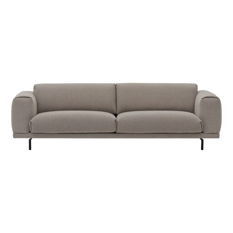Canapé 3 places en tissu gris beige et pieds en métal noir Rest - Muuto