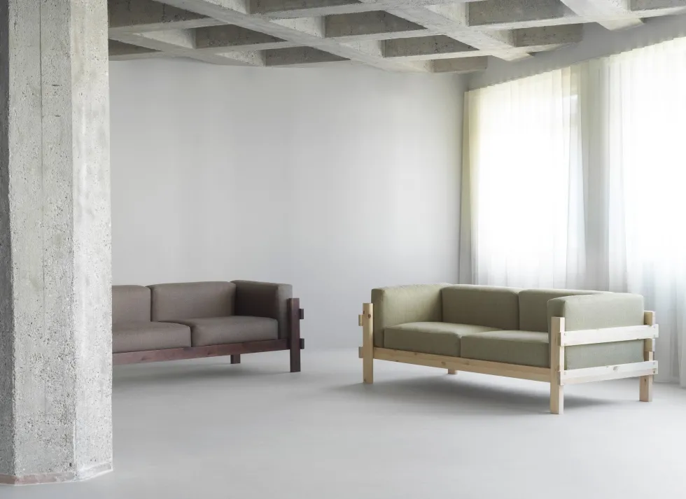 Canapé 3 places en tissu remix 133 gris et pin Kube - Normann Copenhagen