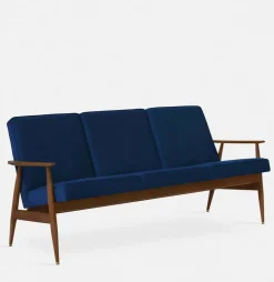 Canapé 3 places en velours brillant moutarde et frêne foncé 170 cm Fox - 366 Concept