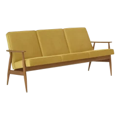 Canapé 3 places en velours brillant moutarde et frêne foncé 170 cm Fox - 366 Concept