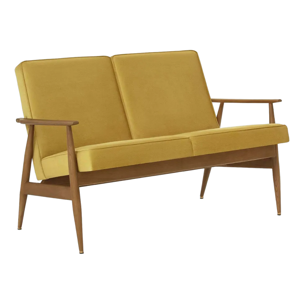 Canapé 2 places en velours brillant moutarde et frêne foncé 120 cm Fox - 366 Concept