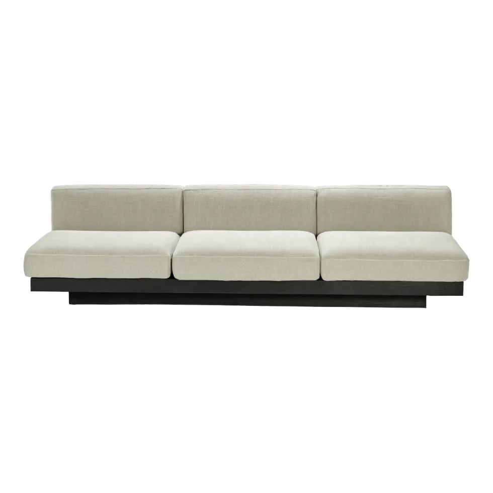 Canapé trois places en bois noir et coussins beiges 287 x 115 x 72 cm Rudolph - Serax