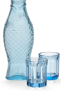 Carafe et 2 verres en verre transparent bleu Fish&fish - Serax
