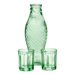 Carafe et 2 verres en verre transparent vert Fish&fish - Serax
