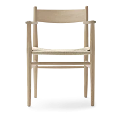 Chaise avec accoudoir en chêne blanc huilé et assise tissée naturelle 81cm CH37 - Carl Hansen & Søn