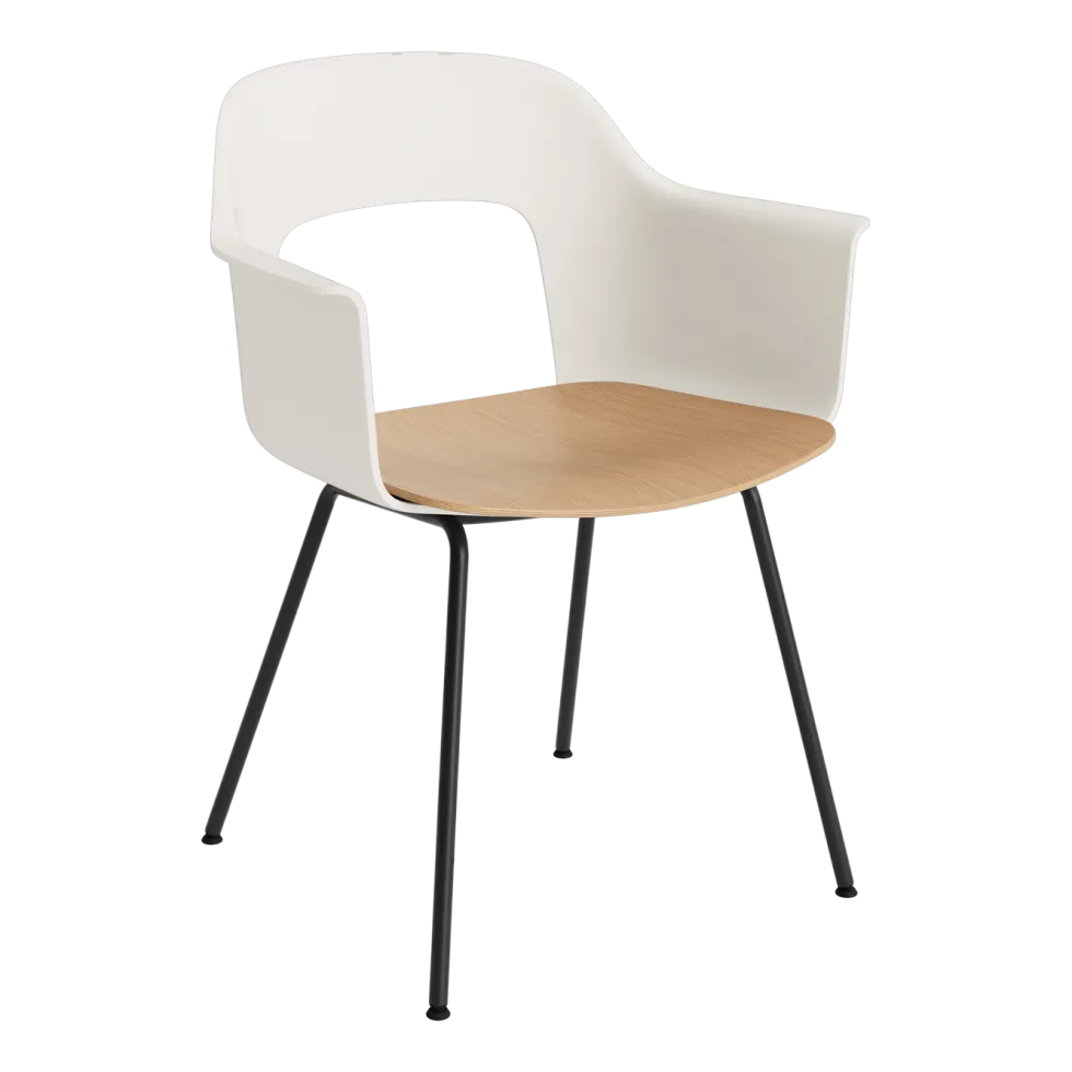Chaise avec accoudoirs blanc crème bois et acier noir Layout 212 - HAY
