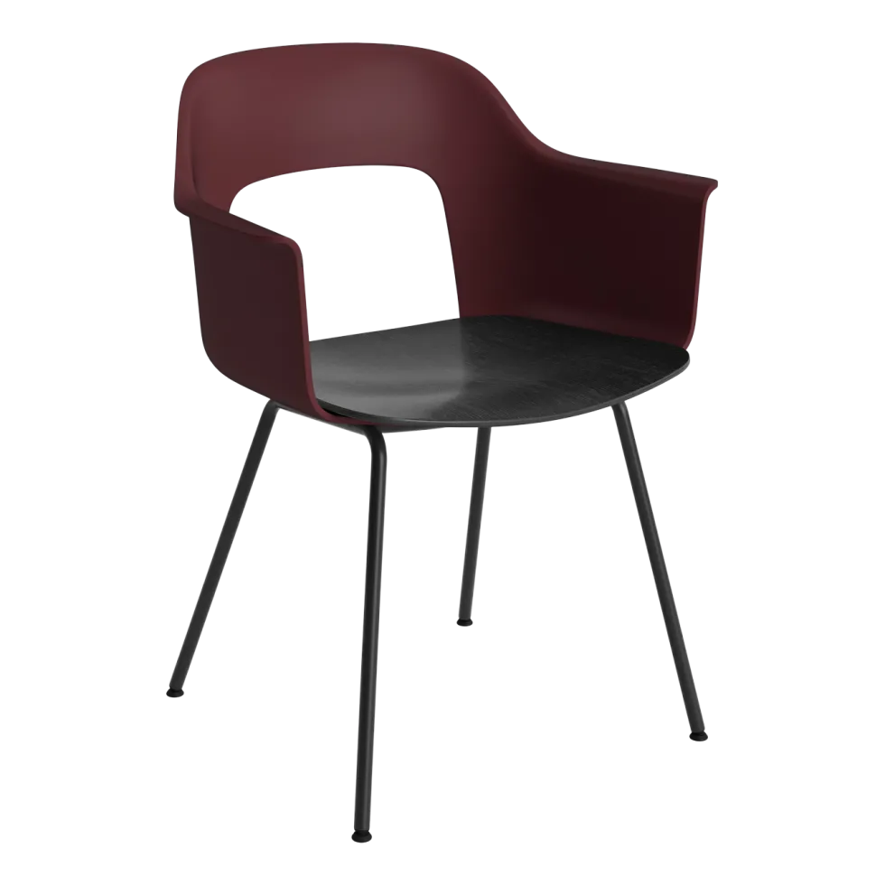 Chaise avec accoudoirs bordeaux bois noir et acier noir Layout 212 - HAY