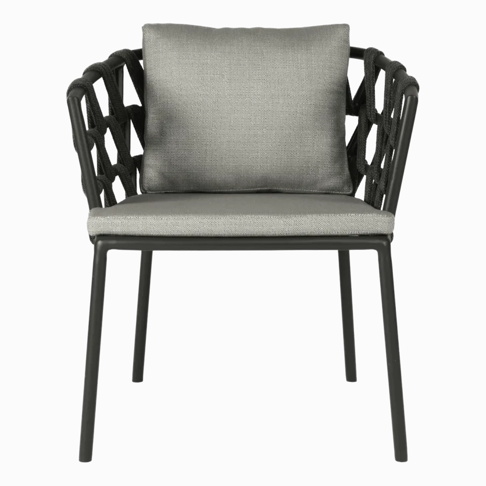 Chaise avec accoudoirs d'extérieur noire avec coussins gris zinc Leo - Vincent Sheppard