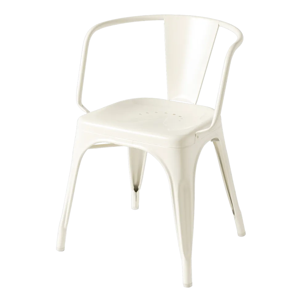 Chaise avec accoudoirs en acier blanc perlé AC16 - Tolix