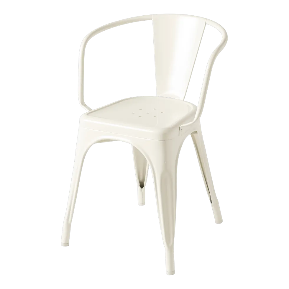 Chaise avec accoudoirs en acier blanc perlé A56 - Tolix