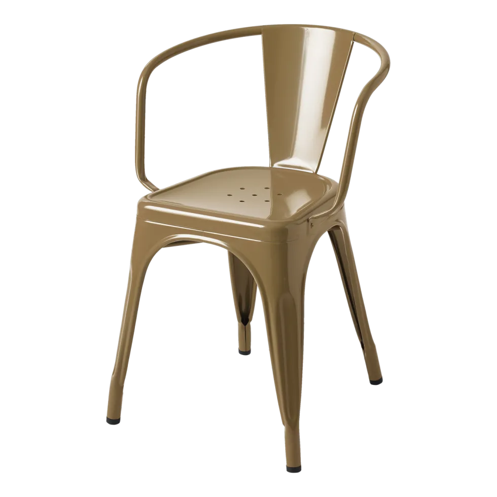 Chaise avec accoudoirs en acier brun vert A56 - Tolix