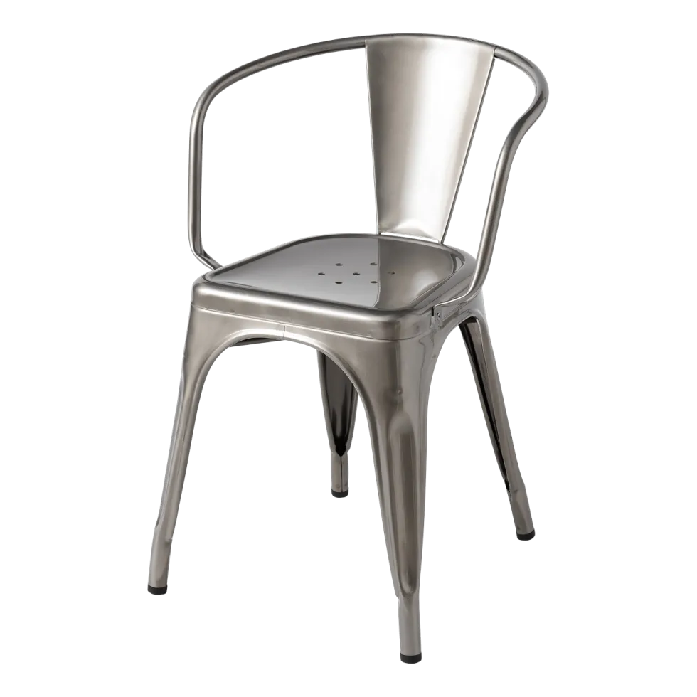 Chaise avec accoudoirs en acier brut vernis A56 - Tolix