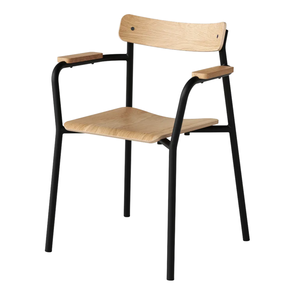 Chaise avec accoudoirs en bois éco-certifié naturel et cadre noir graphite Etude - TIPTOE