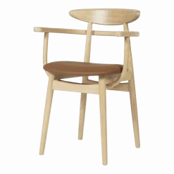 Chaise avec accoudoirs en chêne et vinyle camel Teo - Vincent Sheppard