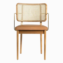 Chaise avec accoudoirs en chêne naturel et cuir tabac Cannage - RED Edition