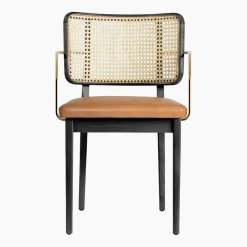 Chaise avec accoudoirs en chêne noir et cuir tabac Cannage - RED Edition