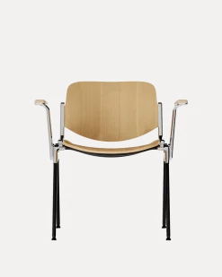 Chaise avec accoudoirs en hêtre plaqué et acier chromé DSC 106 - Anonima Castelli