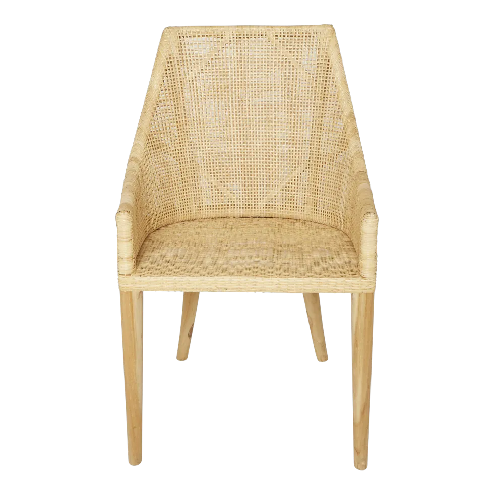 Chaise avec accoudoirs en rotin naturel sur structure Teck 54 x 88 x 56 Saigon - KOK