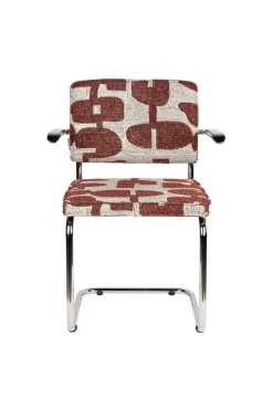 Chaise avec accoudoirs en tissu aux motifs rouge et acier chromé Ridge - Zuiver