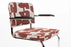 Chaise avec accoudoirs en tissu aux motifs rouge et acier chromé Ridge - Zuiver