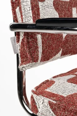 Chaise avec accoudoirs en tissu aux motifs rouge et acier chromé Ridge - Zuiver