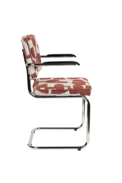 Chaise avec accoudoirs en tissu aux motifs rouge et acier chromé Ridge - Zuiver