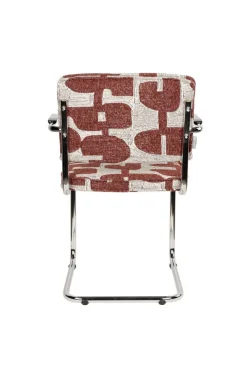 Chaise avec accoudoirs en tissu aux motifs rouge et acier chromé Ridge - Zuiver