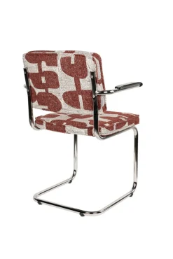 Chaise avec accoudoirs en tissu aux motifs rouge et acier chromé Ridge - Zuiver