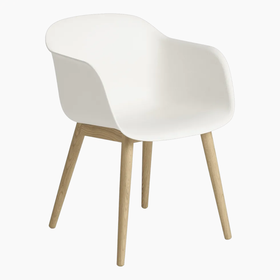 Chaise blanche piétement en bois chêne Fiber - Muuto