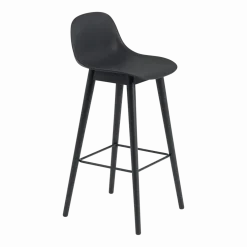 Chaise de bar 75 cm noire piétement en chêne Fiber - Muuto