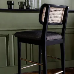 Chaise de bar cuir noir en chêne teinté noir Cannage - RED Edition