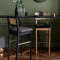 Chaise de bar cuir noir en chêne teinté noir Cannage - RED Edition