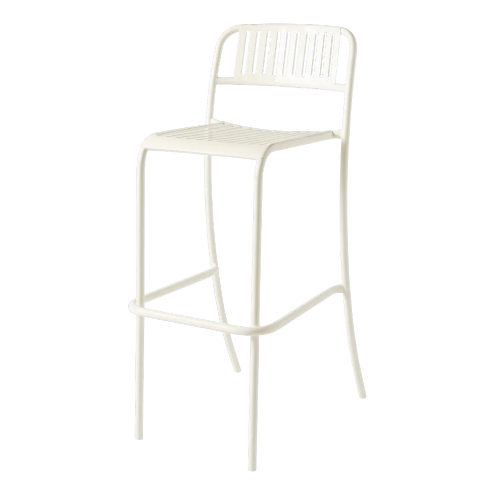 Chaise de bar de jardin à lames en acier inoxydable blanc perlé 75cm Patio - Tolix