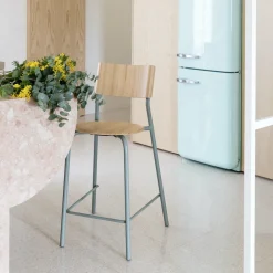Chaise de bar en chêne et acier gris eucalyptus 75 cm SSD - TIPTOE