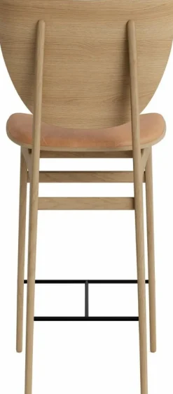 Chaise de bar en chêne naturel avec rembourrage en cuir camel 75 cm Elephant - NORR11