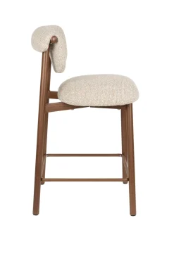 Chaise de bar en tissu beige et métal marron 65cm Léo - The Cool Republic