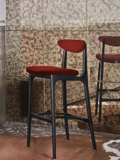 Chaise de bar en tissu bouclé beige et frêne naturel 100cm Série 200-190 - 366 Concept