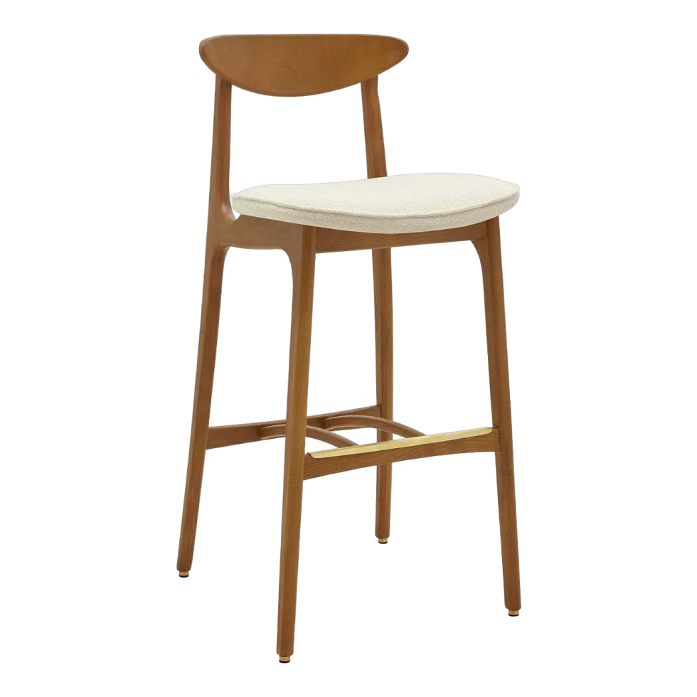 Chaise de bar en tissu bouclé crème et frêne foncé 100cmSérie 200-190 Mix - 366 Concept