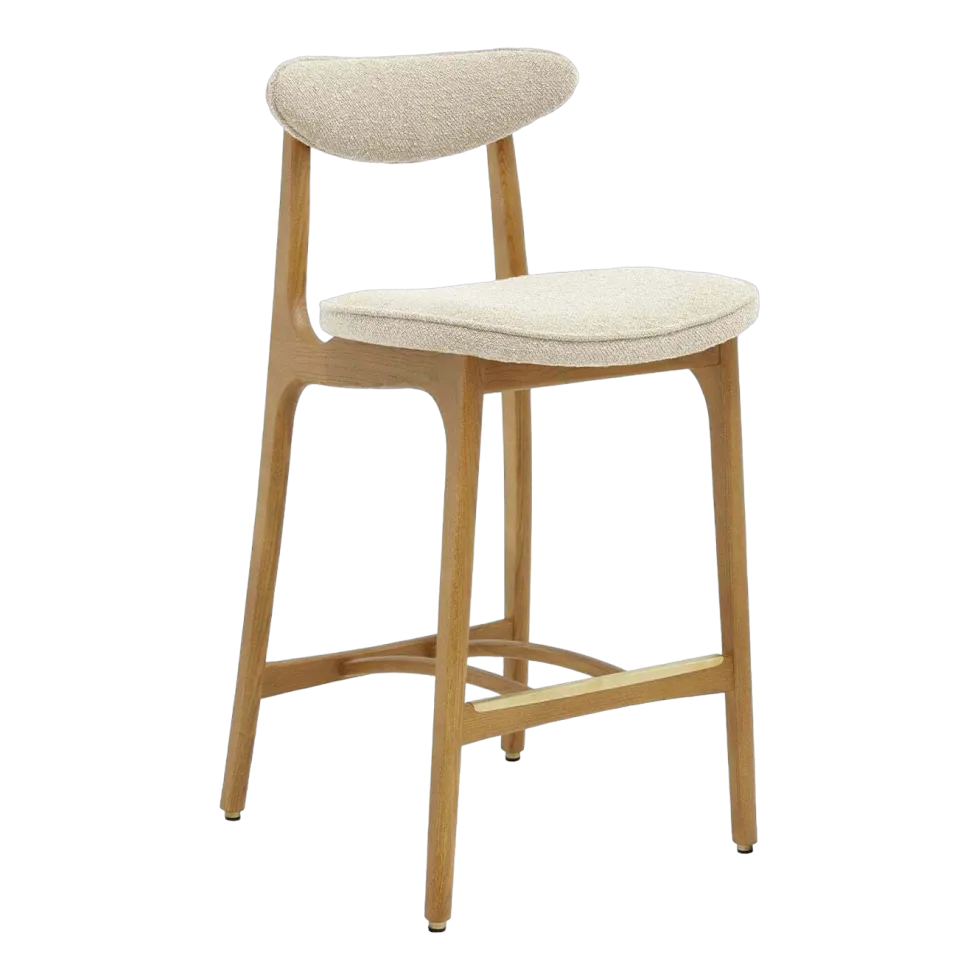Chaise de bar en tissu bouclé crème et frêne naturel 100cm Série 200-190 - 366 Concept