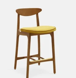 Chaise de bar en velours brillant moutarde et frêne foncé 90cm Série 200-190 Mix - 366 Concept