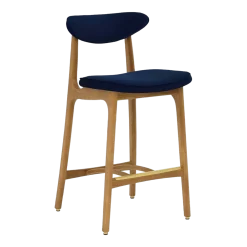 Chaise de bar en velours indigo et frêne naturel 100cm Série 200-190 - 366 Concept