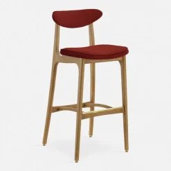 Chaise de bar en velours sierra et frêne naturel 100cm Série 200-190 - 366 Concept