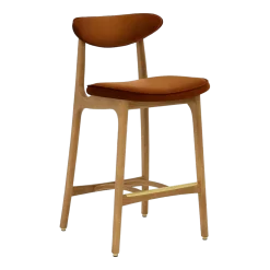Chaise de bar en velours sierra et frêne naturel 100cm Série 200-190 - 366 Concept