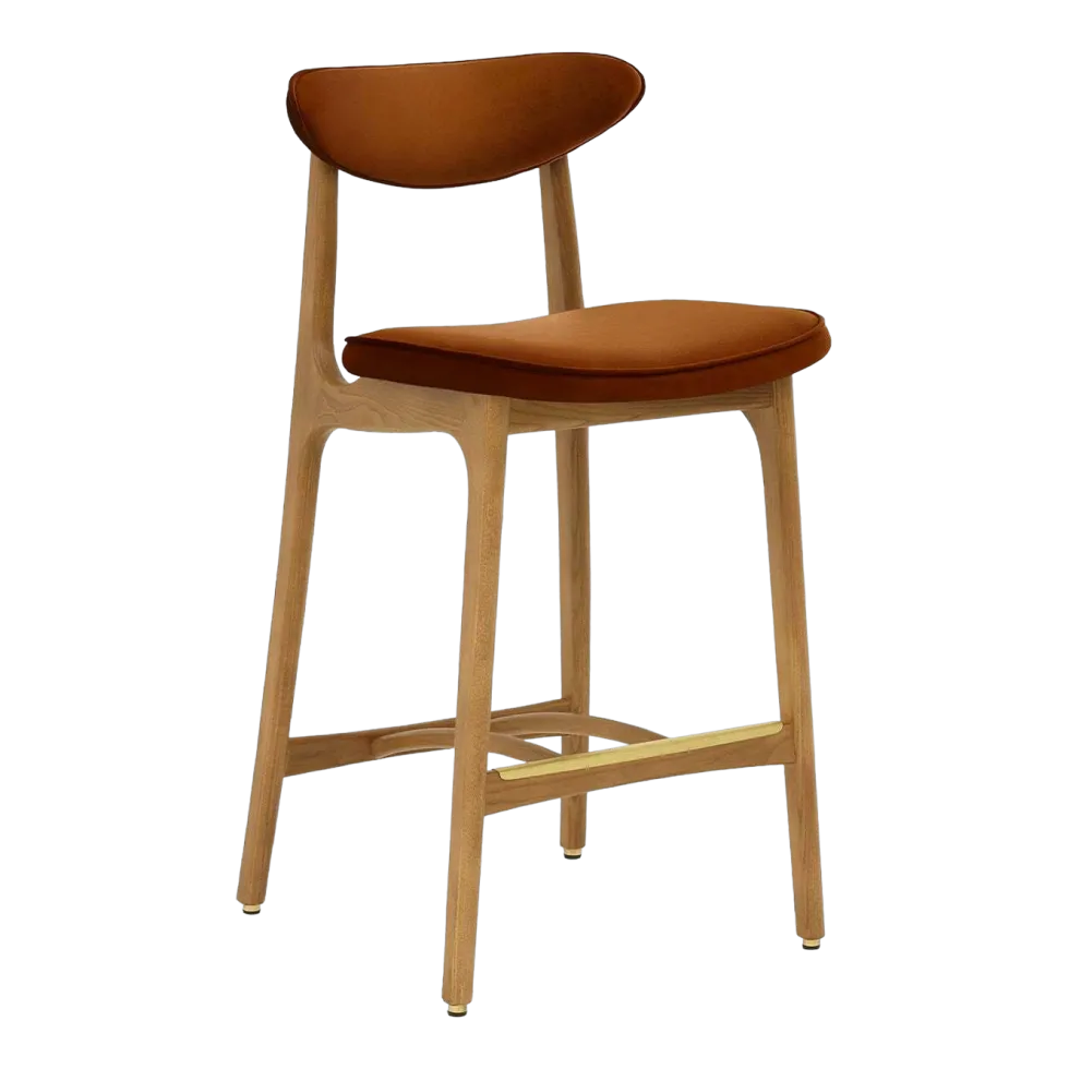 Chaise de bar en velours sierra et frêne naturel 100cm Série 200-190 - 366 Concept