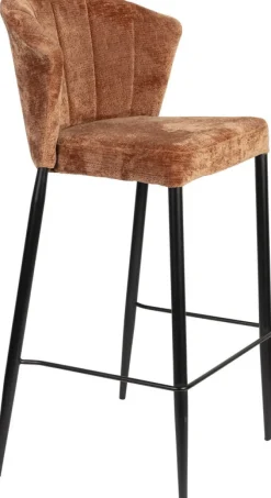 Chaise de bar en velours terracotta et acier noir Georgia - Dutchbone