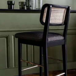 Chaise de bar gris caviar en chêne teinté noir Cannage - RED Edition
