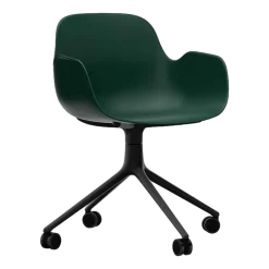 Chaise de bureau à roulettes avec accoudoirs en pp verte et noire Swivel 4W vert - Normann Copenhagen