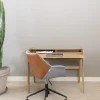 Chaise de bureau à roulettes en polyester gris et cuir marron 79cm Doulton - Zuiver