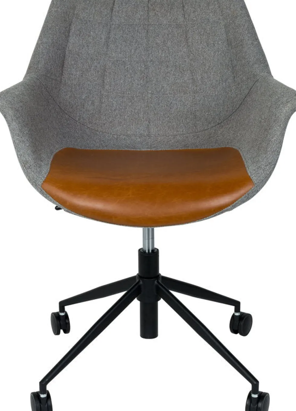 Chaise de bureau à roulettes en polyester gris et cuir marron 79cm Doulton - Zuiver