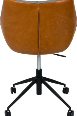 Chaise de bureau à roulettes en polyester gris et cuir marron 79cm Doulton - Zuiver